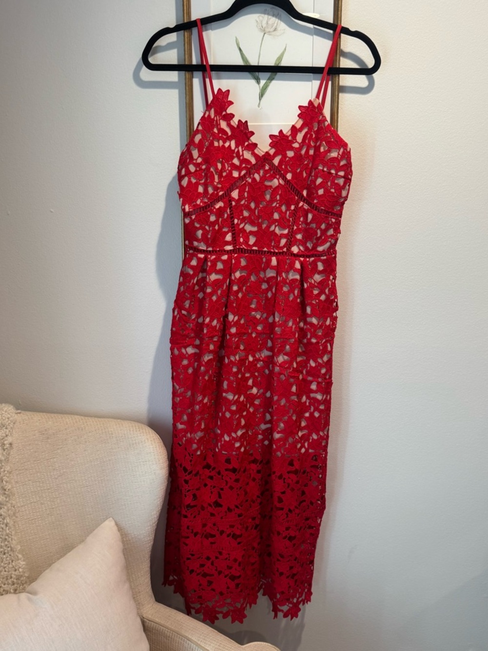 Red Lace Midi Dress